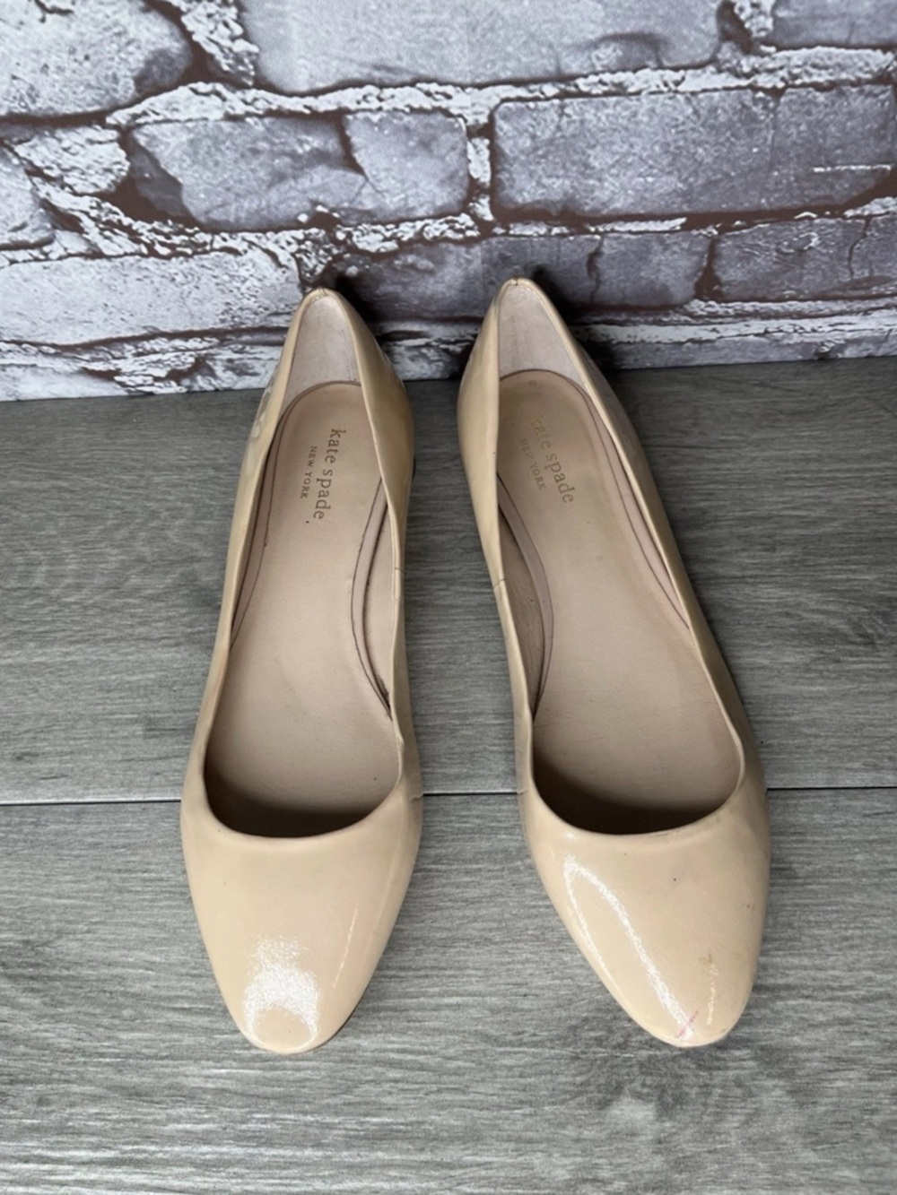 Kate Spade Nude Patent Leather Spade Block Heel Flats Shoes Women’s 8M US/38.5EU